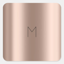 Roze Goud Blush Metalen Naam Minimal Monogram Vierkante Sticker