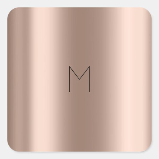 Roze Goud Blush Metalen Naam Minimal Monogram Vierkante Sticker (Voorkant)