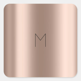 Roze Goud Blush Metalen Naam Minimal Monogram Vierkante Sticker