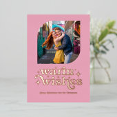 Roze Goud & Blush Moderne Retro Kerst Foto Folie Feestdagenkaart (Staand Voorkant)