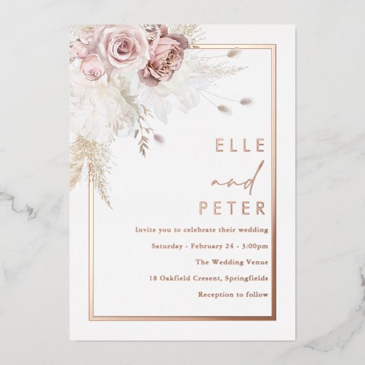 Roze Goud & Blush Mooie Bruiloft Folie Uitnodiging (Voorkant)