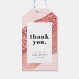 Roze Goud, Blush & Pailletten Bruiloftsborrel Cadeaulabel