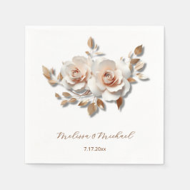 Roze Goud Blush Roze 3D Rozen Uw Namen Trouwen Servet