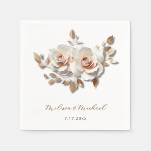 Roze Goud Blush Roze 3D Rozen Uw Namen Trouwen Servet