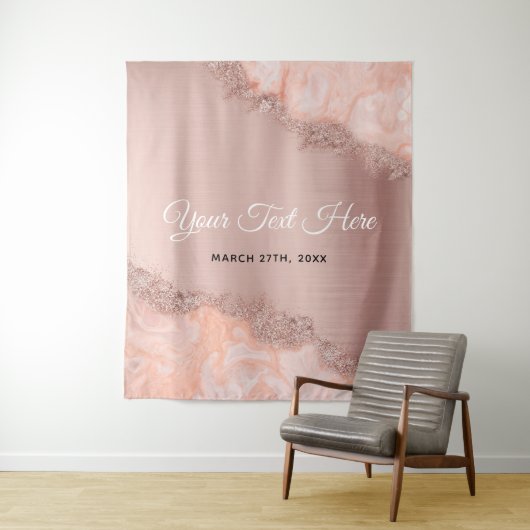 Roze Goud Blush Roze Agaat Geode Glitter Bruiloft  Wandkleed (In situ)