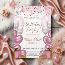 Roze Goud & Blush Roze Elegant Verjaardagsfeestje