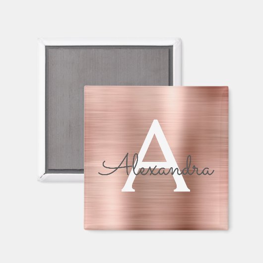 Roze Goud - Blush Roze Geborsteld Metalen Monogram Magneet (Voorkant / Achterkant)