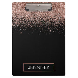 Roze Goud Blush Roze Glitter Meisjesachtige Monogr Klembord
