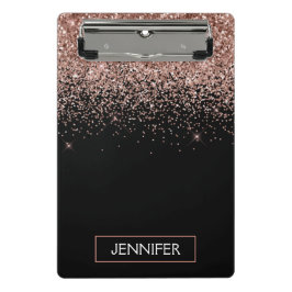 Roze Goud Blush Roze Glitter Meisjesachtige Monogr Mini Klembord