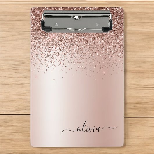 Roze Goud - Blush Roze Glitter Metaal Initialen Na Mini Klembord