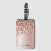 Roze Goud - Blush Roze Glitter Metaal Monogram Naa Bagagelabel (Voorkant (verticaal))