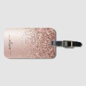 Roze Goud - Blush Roze Glitter Metaal Monogram Naa Bagagelabel (Voorkant (horizontaal))