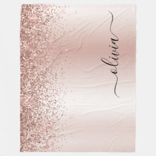 Roze Goud - Blush Roze Glitter Metaal Monogram Naa Fleece Deken