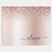 Roze Goud - Blush Roze Glitter Metaal Monogram Naa Fleece Deken (Voorkant (Horizontaal))