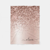 Roze Goud - Blush Roze Glitter Metaal Monogram Naa Fleece Deken (Voorkant)