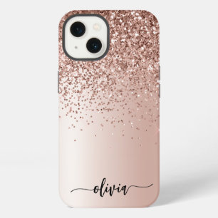 Roze Goud - Blush Roze Glitter Metaal Monogram Naa iPhone 13 Hoesje