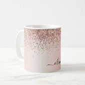 Roze Goud - Blush Roze Glitter Metaal Monogram Naa Koffiemok (Voorkant links)
