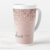 Roze Goud - Blush Roze Glitter Metaal Monogram Naa Latte Mok (Rechterhoek)