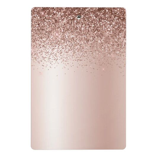 Roze Goud - Blush Roze Glitter Metaal Monogram Naa Mini Klembord (Achterkant)