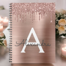 Roze Goud - Blush Roze Glitter Metaal Monogram Naa