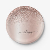 Roze Goud - Blush Roze Glitter Metaal Monogram Naa Papieren Bordje (Voorkant)