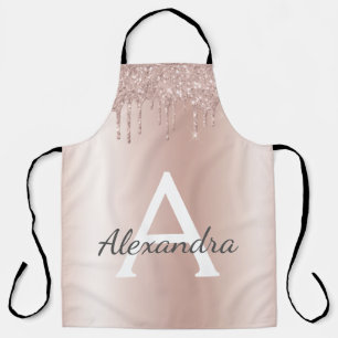 Roze Goud - Blush Roze Glitter Metaal Monogram Naa Schort