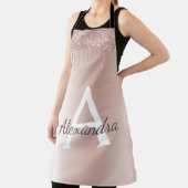 Roze Goud - Blush Roze Glitter Metaal Monogram Naa Schort (Insitu)