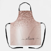 Roze Goud - Blush Roze Glitter Metaal Monogram Naa Schort (Voorkant)