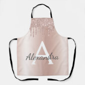 Roze Goud - Blush Roze Glitter Metaal Monogram Naa Schort (Voorkant)