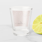 Roze Goud - Blush Roze Glitter Metaal Monogram Naa Shot Glas (Achterkant)