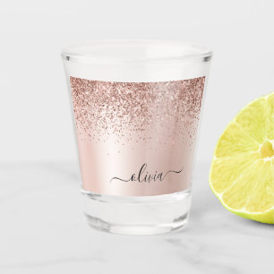Roze Goud - Blush Roze Glitter Metaal Monogram Naa Shot Glas