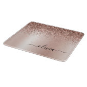 Roze Goud - Blush Roze Glitter Metaal Monogram Naa Snijplank (Hoek)