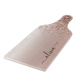 Roze Goud - Blush Roze Glitter Metaal Monogram Naa Snijplank (Hoek)