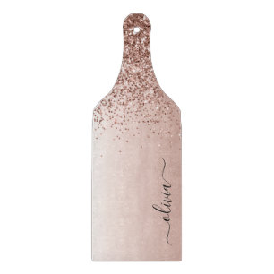Roze Goud - Blush Roze Glitter Metaal Monogram Naa Snijplank