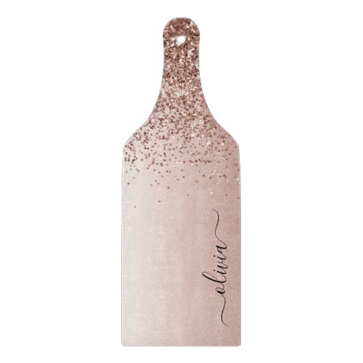 Roze Goud - Blush Roze Glitter Metaal Monogram Naa Snijplank (Voorkant)