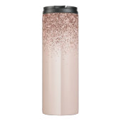 Roze Goud - Blush Roze Glitter Metaal Monogram Naa Thermosbeker (Achterkant)