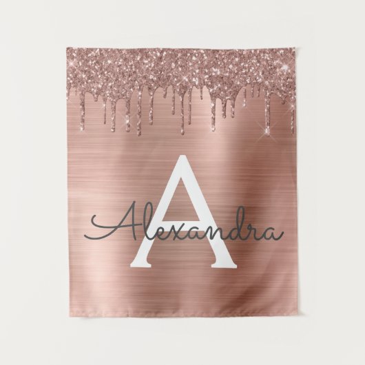 Roze Goud - Blush Roze Glitter Metaal Monogram Naa Wandkleed (Voorkant)