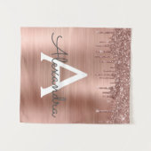 Roze Goud - Blush Roze Glitter Metaal Monogram Naa Wandkleed (Voorkant (horizontaal))