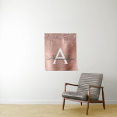 Roze Goud - Blush Roze Glitter Metaal Monogram Naa Wandkleed (In situ)
