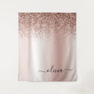 Roze Goud - Blush Roze Glitter Metaal Monogram Naa Wandkleed