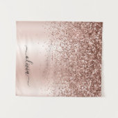 Roze Goud - Blush Roze Glitter Metaal Monogram Naa Wandkleed (Voorkant (horizontaal))