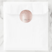 Roze Goud - Blush Roze Glitter Metaal Monogram Nam Ronde Sticker (Tas)