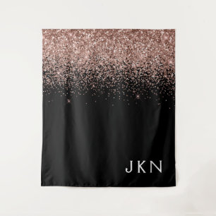 Roze Goud Blush Roze Glitter Monogram Beginletters Wandkleed