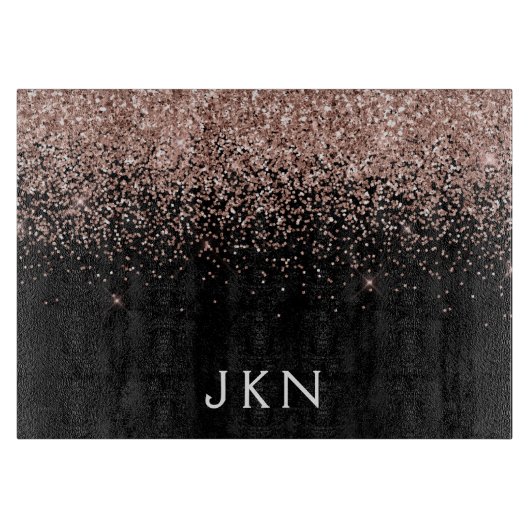 Roze Goud Blush Roze Glitter Monogram Initiaal Snijplank (Voorkant)