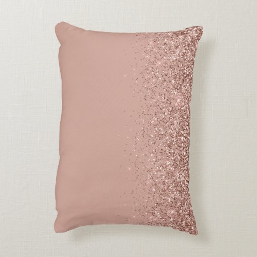 Roze Goud Blush Roze Glitter Script Monogram Meisj Accent Kussen (Achterkant (Verticaal))