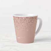 Roze Goud Blush Roze Glitter Script Monogram Meisj Latte Mok (Rechterhoek)