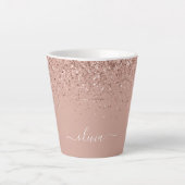 Roze Goud Blush Roze Glitter Script Monogram Meisj Latte Mok (Voorkant)
