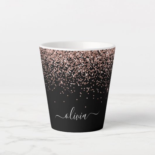 Roze Goud Blush Roze Glitter Script Monogram Meisj Latte Mok (Voorkant)