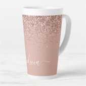 Roze Goud Blush Roze Glitter Script Monogram Meisj Latte Mok (Rechterhoek)