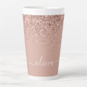 Roze Goud Blush Roze Glitter Script Monogram Meisj Latte Mok (Voorkant)